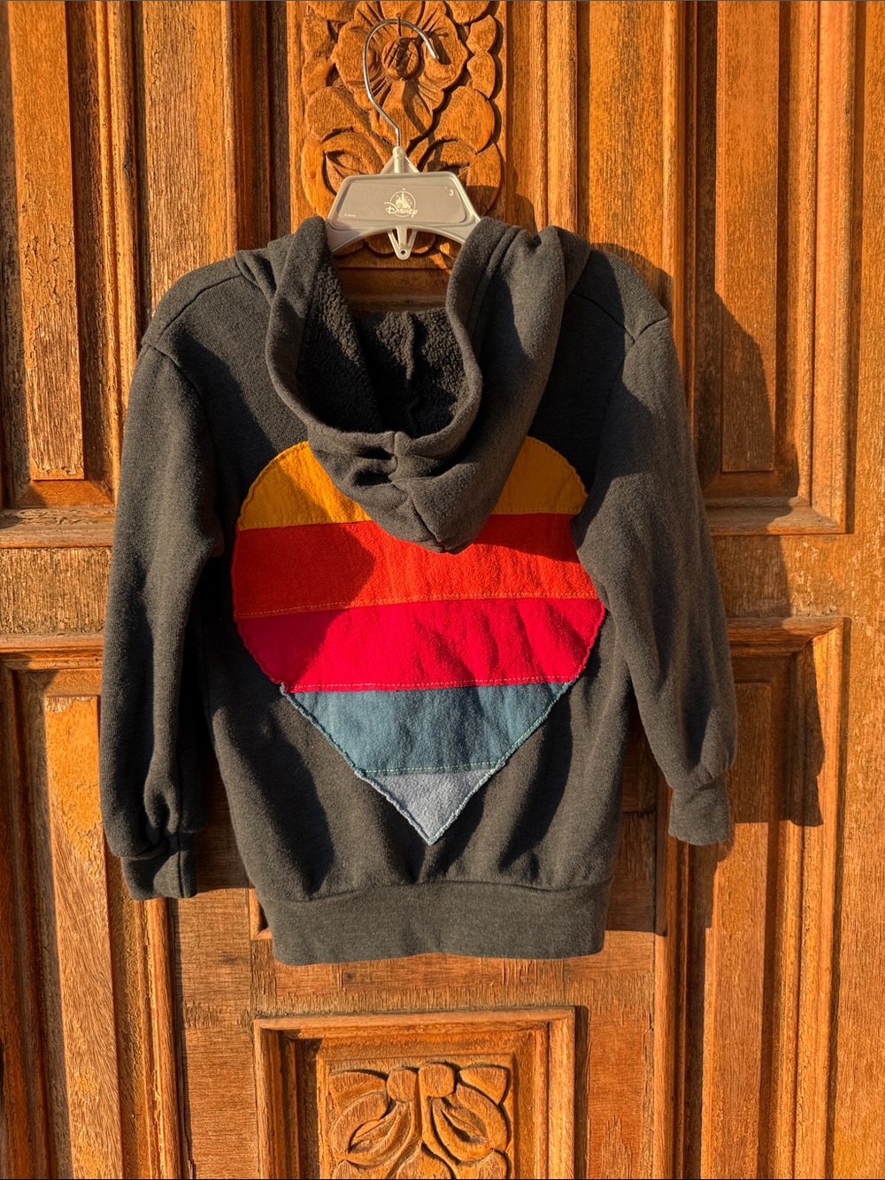 Aviator Nation Kids Black Zip Hoodie with Rainbow Heart Patch Size 2 - Picture 4 of 5